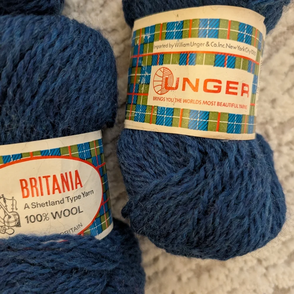 6 VTG Unger BRITANIA 100% Shetland Type WOOL YARN~Blue , 1 6/10 Oz, Kobalt- SALE
